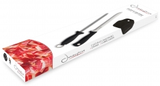 Cuchillo jamonero con chaira y cubre jamón | set ideal para el corte de jamón serrano e ibérico
