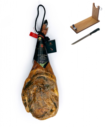 Paleta de bellota ibérica 50% raza ibérica Revisan Ibéricos entera + jamonero + cuchillo imagen #1